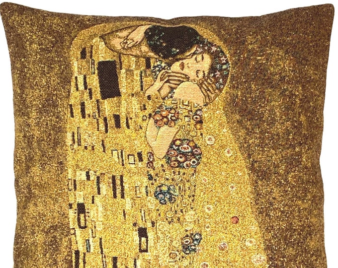 Gustav KLIMT The Kiss BELGIAN Belgium Jacquard WOVEN Hand Finished Tapestry Pillow Cushion Cover, 46cm x 46cm, 18" x 18"