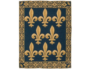 Fleur de Lys BELGIAN Belgium jacquard woven hand finished tapestry wall hanging, fully lined with rod sleeve, 24" x 18", 62cm x 46cm