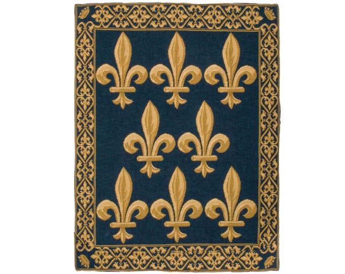 Fleur de Lys BELGIAN Belgium jacquard woven hand finished tapestry wall hanging, fully lined with rod sleeve, 24" x 18", 62cm x 46cm