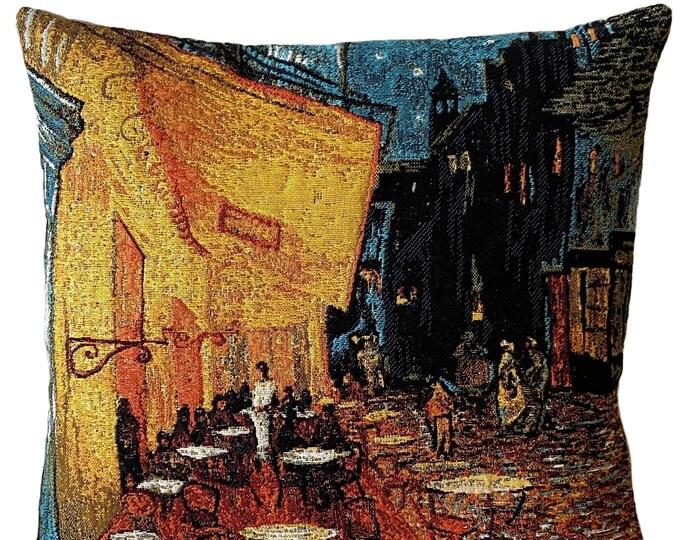 Vincent VAN GOGH Café Terrace at Night Belgian Jacquard Woven Hand Finished 34cm x 34cm, 13" x 13" TAPESTRY Pillow Cushion Cover With Zip
