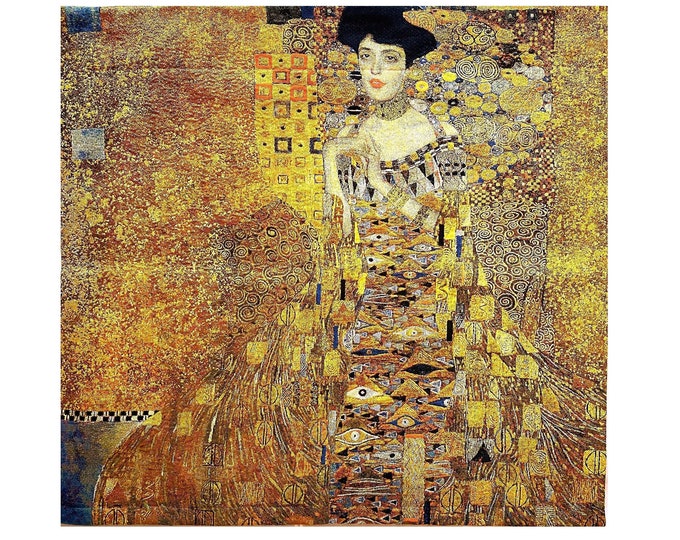 GUSTAV KLIMT Lady in Gold 40" x 37", 102cm x 94cm High Quality BELGIAN Jacquard Woven Hand Finished Tapestry with Gold Lurex Wall Hanging