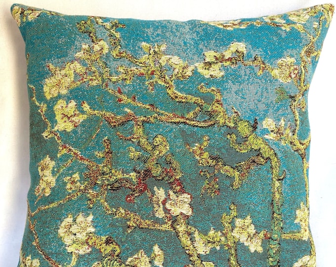 Vincent Van GOGH Almond Tree Amandier, BELGIAN Belgium Jacquard WOVEN Hand Finished Tapestry Pillow Cushion Cover, 46cm x 46cm, 18" x 18"