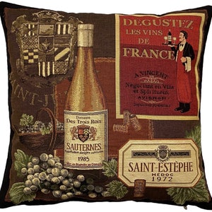 Famous Wines Series, Sauternes, BELGIAN Belgium Jacquard WOVEN Hand Finished Tapestry Pillow Cushion Cover, 45cm x 45cm 18&quot; x 18&quot;