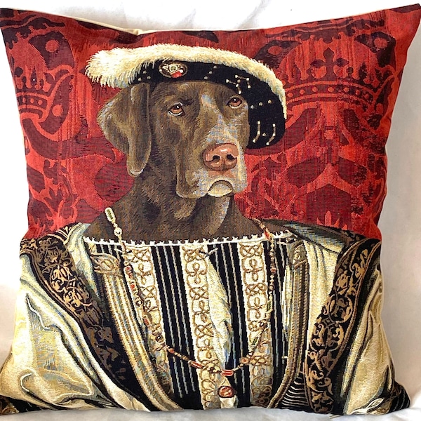 Chocolate LABRADOR Francois Francis I Anthropomorphic Dog BELGIAN Jacquard WOVEN Hand Finished Tapestry Pillow Cushion Cover, 46cm 18" x 18"