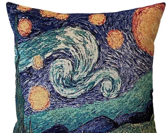 Vincent VAN GOGH Starry Night Belgian Jacquard Woven Hand Finished 42cm x 42cm / 16.5" x 16.5" TAPESTRY Pillow Cushion Cover With Zip
