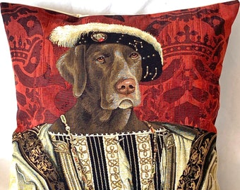 Chocolate LABRADOR Francois Francis I Anthropomorphic Dog BELGIAN Jacquard WOVEN Hand Finished Tapestry Pillow Cushion Cover, 46cm 18" x 18"