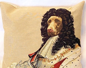 Chocolate Labrador King Louis XIV of France, BELGIAN Jacquard WOVEN Hand Finished Tapestry Pillow Cushion Cover, 46cm x 46cm, 18" x 18"
