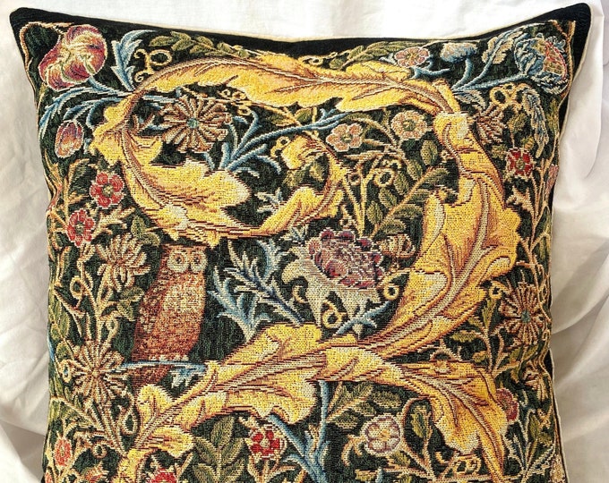 William MORRIS Owl Design BELGIAN Jacquard WOVEN Hand Finished Tapestry Pillow Cushion Cover, 47cm x 47cm 18" x 18"