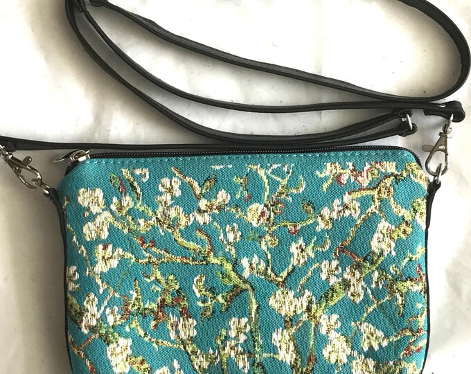 Art lovers BELGIAN TAPESTRY Hand Finished Van GOGH Almond Tree Lined Clutch / Evening Bag 23CM X 16CM, detachable leather shoulder strap
