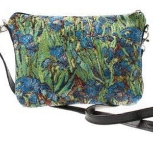 Art lovers BELGIAN TAPESTRY Hand Finished Van GOGH Irises Lined Clutch / Evening Bag 23CM X 16CM, detachable leather shoulder strap