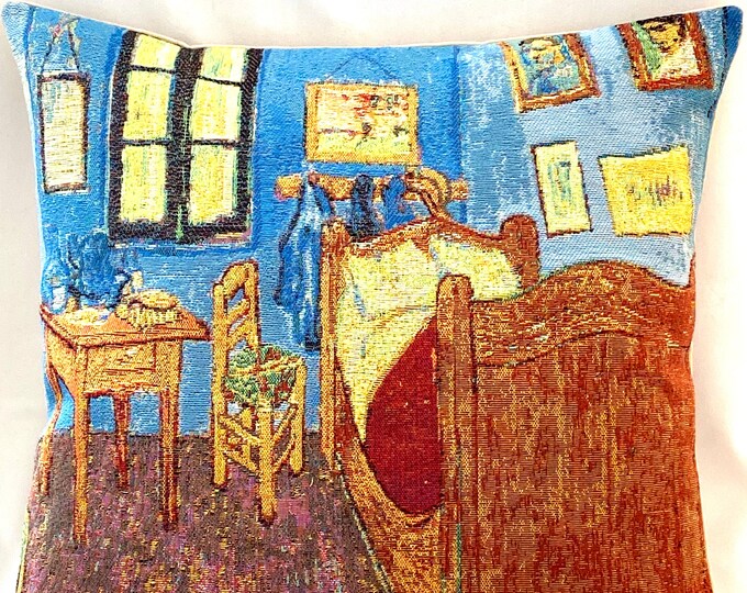 Vincent Van GOGH Bedroom in Arles France, BELGIAN Belgium Jacquard WOVEN Hand Finished Tapestry Pillow Cushion Cover, 46cm x 46cm, 18" x 18"