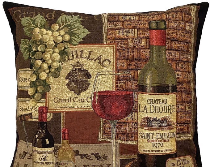 Famous Wines Series, Saint Emilon, BELGIAN Belgium Jacquard WOVEN Hand Finished Tapestry Pillow Cushion Cover, 45cm x 45cm 18" x 18"