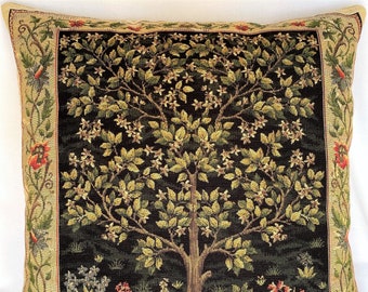 Tree of Life William MORRIS Design BELGIAN Belgium Jacquard WOVEN Hand Finished Tapestry Pillow Cushion Cover, 47cm x 47cm 18" x 18"