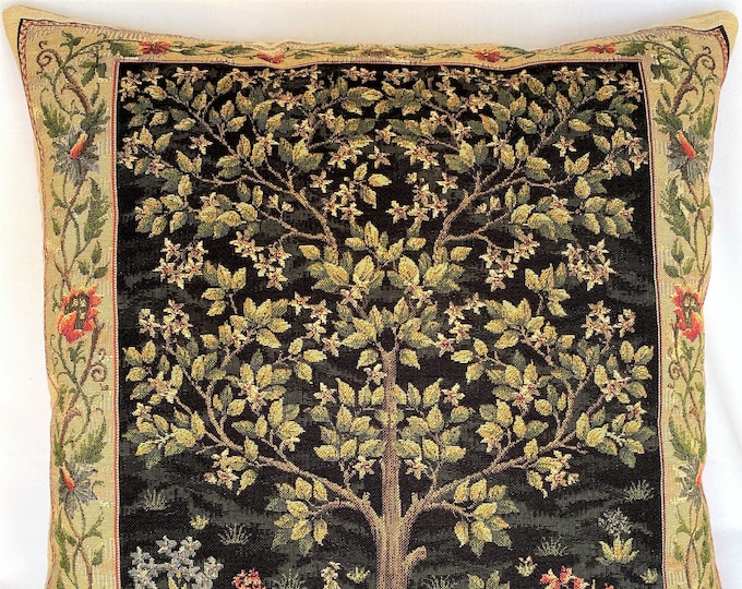 Tree of Life William MORRIS Design BELGIAN Belgium Jacquard WOVEN Hand Finished Tapestry Pillow Cushion Cover, 47cm x 47cm 18" x 18"