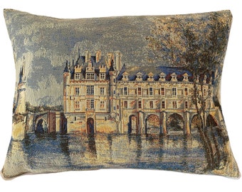 Chateau de Chenonceau BELGIAN Jacquard WOVEN Hand Finished Tapestry Pillow Cushion Cover with full length zip, 47cm x 35cm 18.5" x 13.8"
