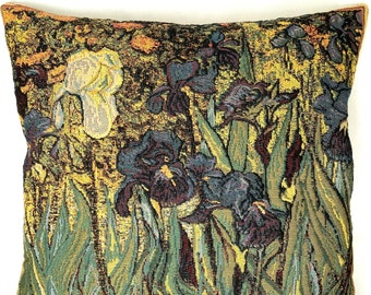 Vincent Van GOGH Irises lhs, BELGIAN Belgium Jacquard WOVEN Hand Finished Tapestry Pillow Cushion Cover, 46cm x 46cm, 18" x 18"