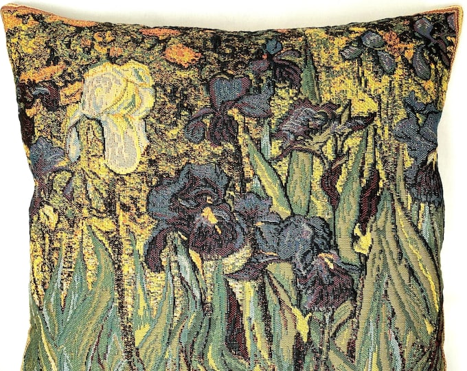 Vincent Van GOGH Irises lhs, BELGIAN Belgium Jacquard WOVEN Hand Finished Tapestry Pillow Cushion Cover, 46cm x 46cm, 18" x 18"