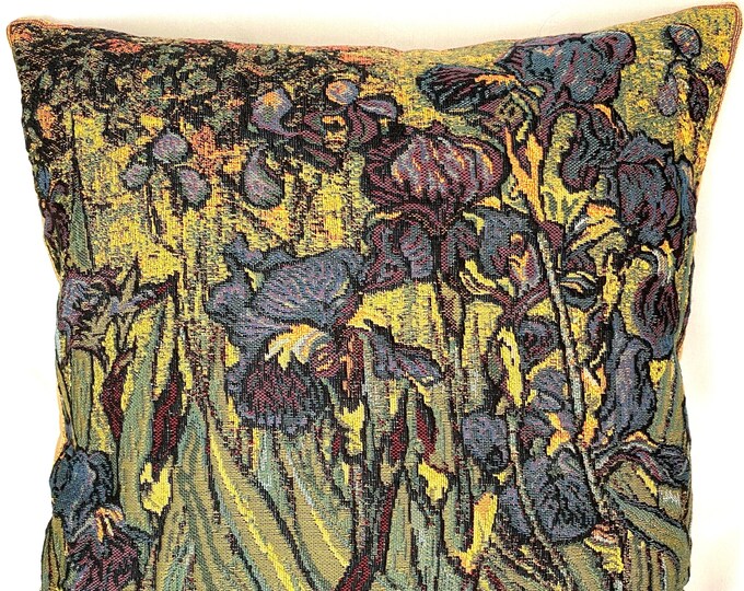 Vincent Van GOGH Irises rhs, BELGIAN Belgium Jacquard WOVEN Hand Finished Tapestry Pillow Cushion Cover, 46cm x 46cm, 18" x 18"