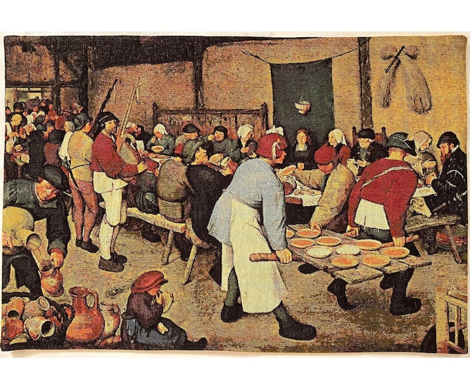 BRUEGEL Brueghel Peasant Wedding Boerenbruiloft BELGIAN jacquard woven tapestry wall hanging, lined + rod sleeve, 69cm x 47cm, 27" x 18.5"