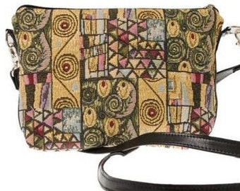 Art lovers BELGIAN TAPESTRY Hand Finished Gustav KLIMT Pattern Lined Clutch / Evening Bag 23CM X 16CM, detachable leather shoulder strap