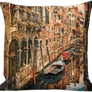 VENEZA Itália Gôndola Cena BELGA Bélgica Jacquard TECIDO Tapeçaria com acabamento à mão Capa de almofada, 47 cm x 47 cm 18 "x 18"