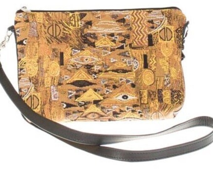 Art lovers BELGIAN TAPESTRY Hand Finished Gustav KLIMT Pattern V2 Lined Clutch / Evening Bag 23CM X 16CM, detachable leather shoulder strap