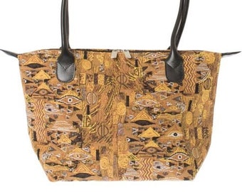 Gustav KLIMT Pattern 2, BELGIAN TAPESTRY Malta Style Hand Bag 36cm x 24cm Hand finished, fully lined, leather handles, zip closure