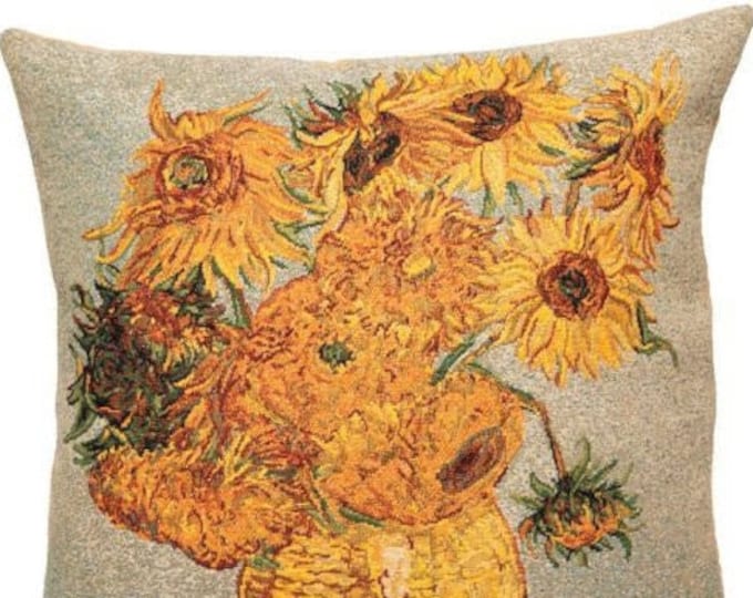 Vincent Van GOGH Sunflowers / Tournesol, BELGIAN Belgium Jacquard WOVEN Hand Finished Tapestry Pillow Cushion Cover, 46cm x 46cm, 18" x 18"