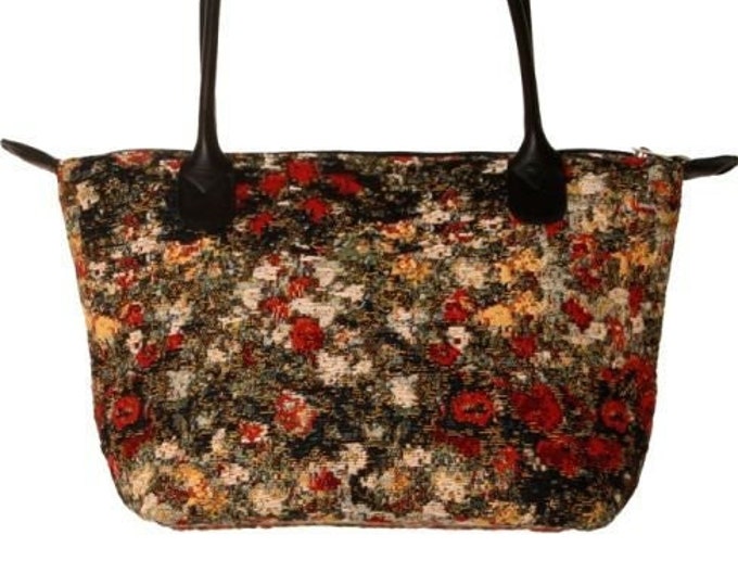 Maison MONET House BELGIAN TAPESTRY Malta Style Hand Bag 36cm x 24cm, Hand finished and fully lined with leather handles & zip closure