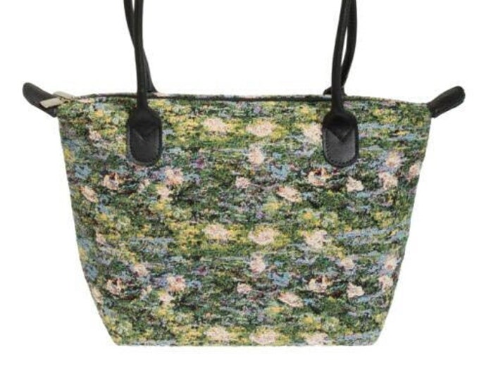 Pont Japonais Monet Japanese Bridge BELGIAN TAPESTRY Malta Style Hand Bag 36cm x 24cm Hand finished fully lined, leather handles zip closure