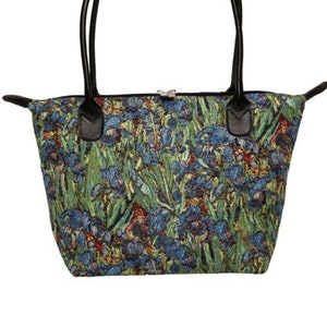 Irises Van GOGH BELGIAN TAPESTRY Malta Style Hand Bag 36cm x 24cm Hand finished, fully lined, leather handles, zip closure