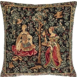 ガランタリーの中世刺繍シーン ベルギー ベルギー ジャカード織り 手仕上げタペストリー 枕 クッションカバー 46 cm x 46 cm 18" x 18"
