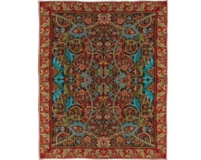 BELGIAN Jacquard Hand Finished 172cm x 146cm William MORRIS Pattern Design Soft Touch TAPESTRY Table Throw Bed Spread Plaid Occasional Cover
