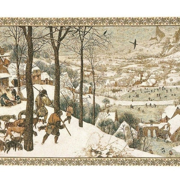 BRUEGEL Brueghel CAZADORES en la nieve 40" x 26" / 102 cm x 69 cm Tapiz BELGA tejido en jacquard para colgar en la pared, completamente forrado con funda para varilla