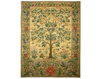 BELGIAN Jacquard WOVEN Hand Finished  Tree of Life William MORRIS Design Tapestry Wall Hanging, 92cm x 70cm, 37" x 28" Lined with Rod Sleeve