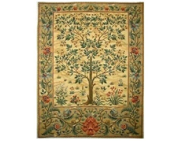 BELGIAN Jacquard WOVEN Hand Finished  Tree of Life William MORRIS Design Tapestry Wall Hanging, 92cm x 70cm, 37" x 28" Lined with Rod Sleeve