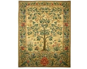 BELGIAN WOVEN Hand Finished 144cm x 94cm / 57" x 37" Tree of Life William MORRIS Design Large Tapestry Wall Hanging