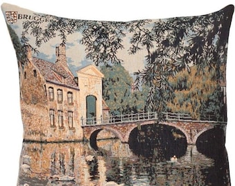 BEGUINAGE, Brugge, BELGIAN Belgium Jacquard WOVEN Hand Finished Tapestry Pillow Cushion Cover, 46cm x 46cm 18" x 18"