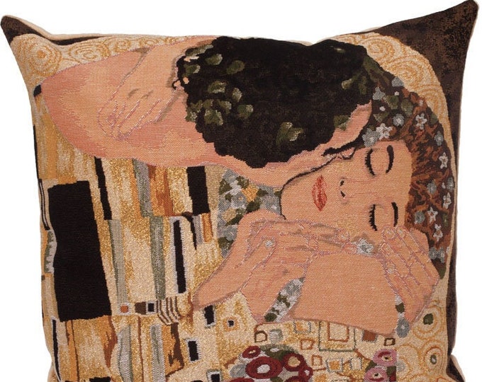 Gustav KLIMT The Kiss BELGIAN Belgium Jacquard WOVEN Hand Finished Tapestry Pillow Cushion Cover with Gold Lurex, 46cm x 46cm, 18" x 18"