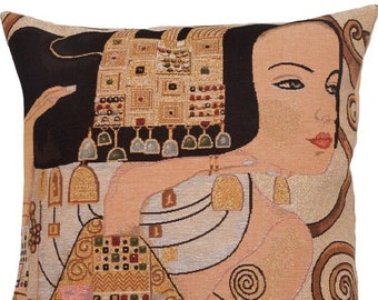 Gustav KLIMT Expectation BELGIAN Belgium Jacquard WOVEN Hand Finished Tapestry Pillow Cushion Cover with Gold Lurex, 46cm x 46cm, 18" x 18"