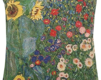 Gustav KLIMT Country Garden V1 BELGIAN Belgium Jacquard WOVEN Hand Finished Tapestry Pillow Cushion Cover, 46cm x 46cm, 18" x 18"