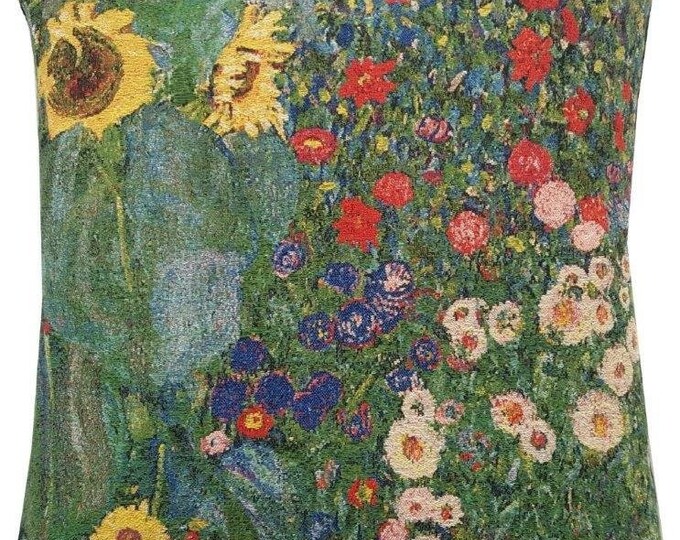Gustav KLIMT Country Garden V1 BELGIAN Belgium Jacquard WOVEN Hand Finished Tapestry Pillow Cushion Cover, 46cm x 46cm, 18" x 18"