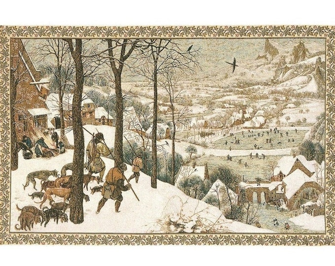 BRUEGEL Brueghel HUNTERS in the Snow 43" x 27" / 109cm x  69cm BELGIAN jacquard woven tapestry wall hanging, fully lined with rod sleeve