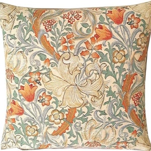 William MORRIS Golden Lily Design BELGIAN Belgium Jacquard WOVEN Hand Finished Tapestry Pillow Cushion Cover, 47cm x 47cm 18&quot; x 18&quot;