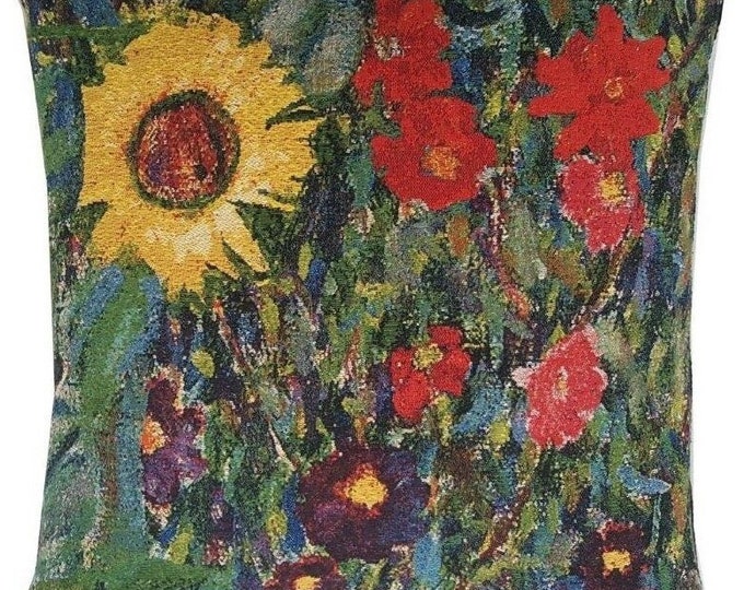 Gustav KLIMT Country Garden V2 BELGIAN Belgium Jacquard WOVEN Hand Finished Tapestry Pillow Cushion Cover, 46cm x 46cm, 18" x 18"