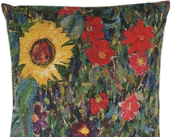 Gustav KLIMT Country Garden V2 BELGIAN Belgium Jacquard WOVEN Hand Finished Tapestry Pillow Cushion Cover, 46cm x 46cm, 18" x 18"