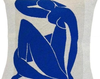 MATISSE Femme Bleue Assise Blue Woman Sitting BELGIAN Belgium Jacquard WOVEN Hand Finished Tapestry Pillow Cushion Cover, 46cm, With Zip