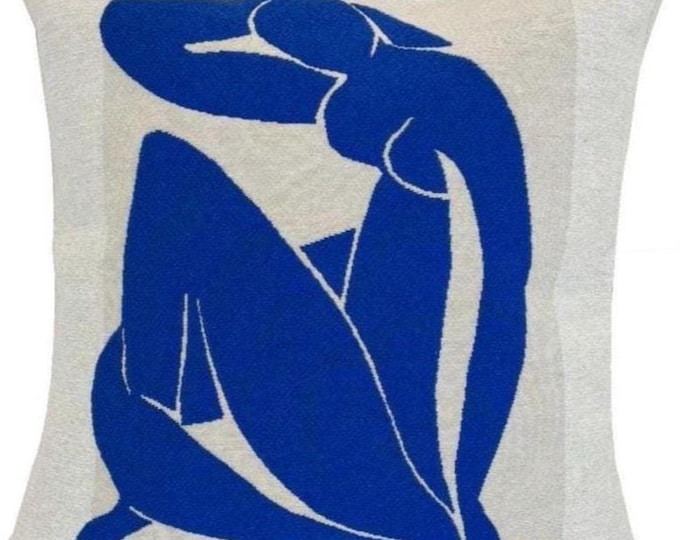 MATISSE Femme Bleue Assise Blue Woman Sitting BELGIAN Belgium Jacquard WOVEN Hand Finished Tapestry Pillow Cushion Cover, 46cm, With Zip