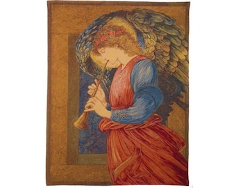 Edward Burne-Jones ANGEL Playing a Flageolet BELGIAN Jacquard WOVEN Hand Finished 62cm x 46cm / 25" x 18"  Tapestry Wall Hanging
