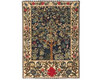 BELGIAN Jacquard WOVEN Hand Finished 46cm x 63cm / 18" x 25" Tree of Life William MORRIS Design Fully Lined Tapestry Wall Hanging